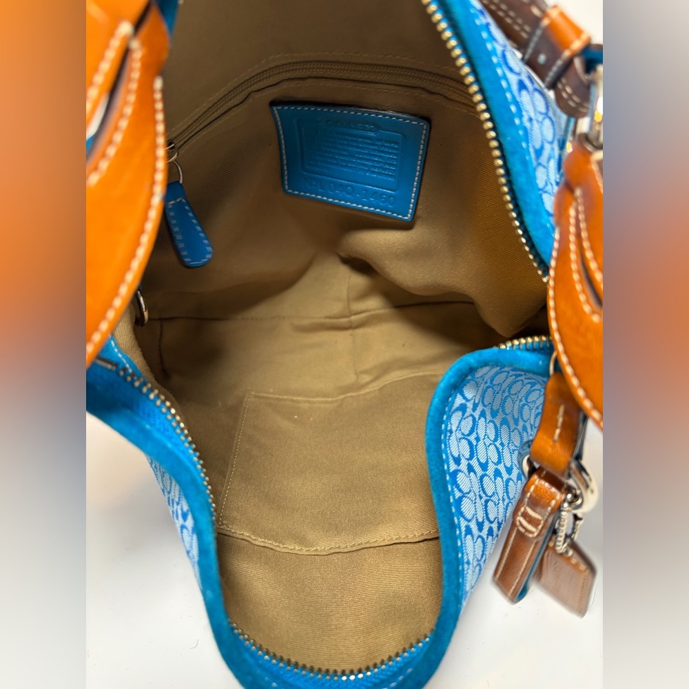 SOLD Vintage Coach Y2K Signature Print Blue Micro C Hobo Suede Shoulder Bag - Picture 4 of 15